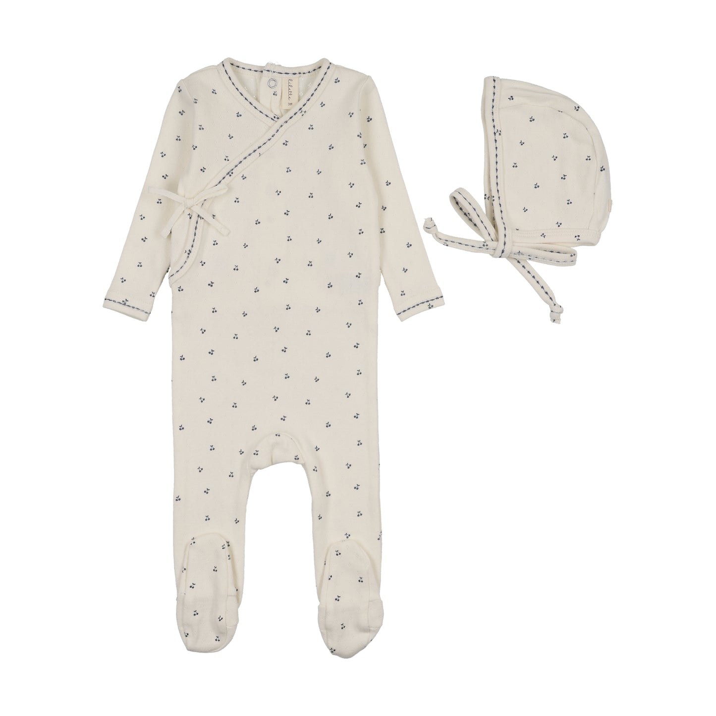 LILETTE CREAM/BLUE CHERRY SCALLOP FOOTIE SET