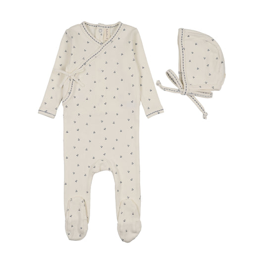 LILETTE CREAM/BLUE CHERRY SCALLOP FOOTIE SET