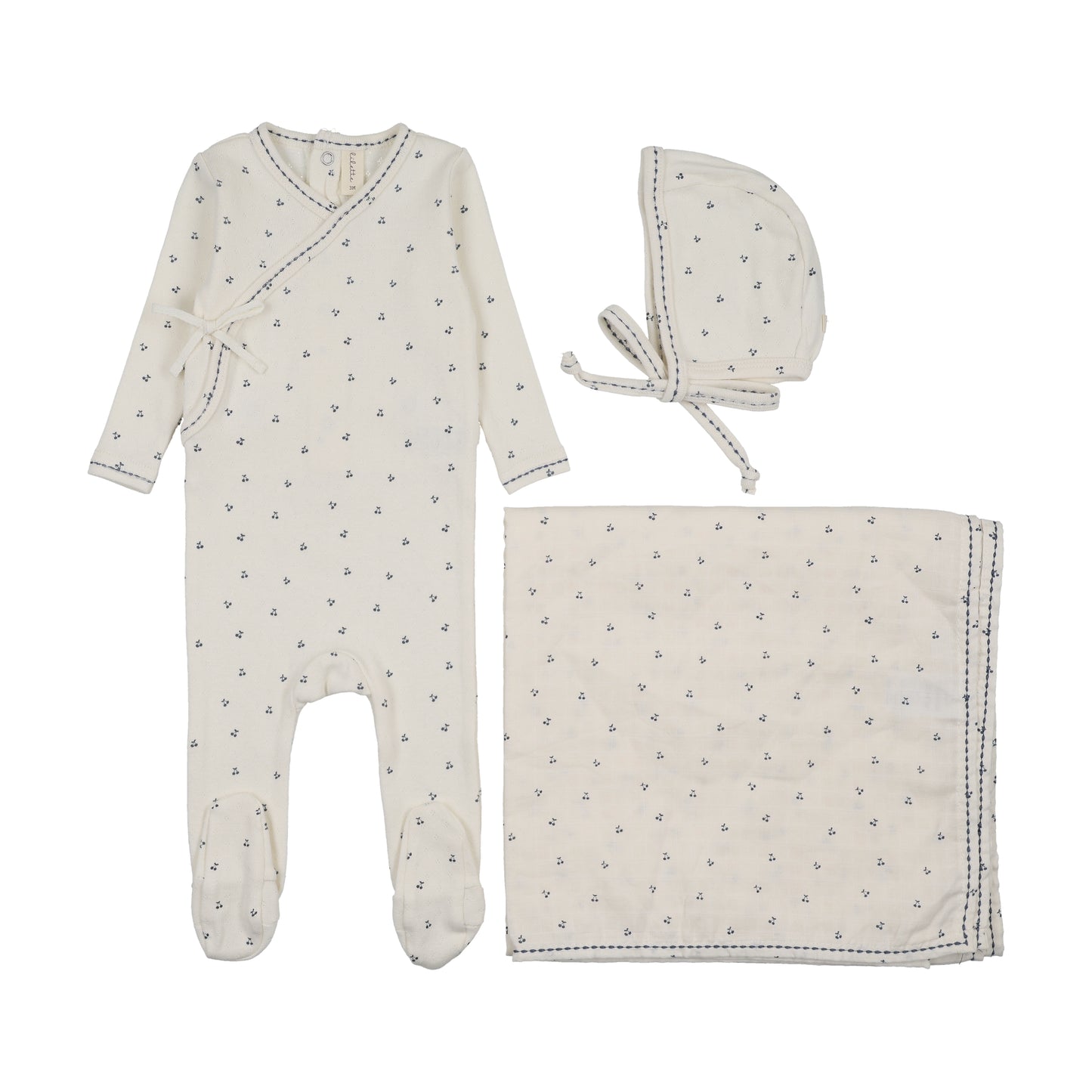 LILETTE CREAM/BLUE CHERRY SCALLOP LAYETTE SET