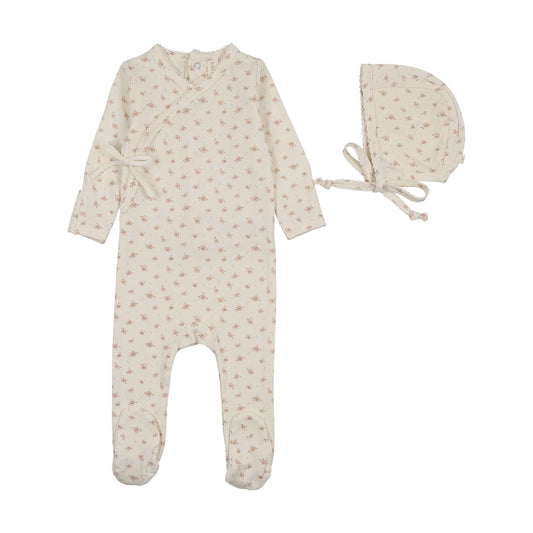 LILETTE CREAM/PINK PRINTED WRAPOVER FOOTIE SET