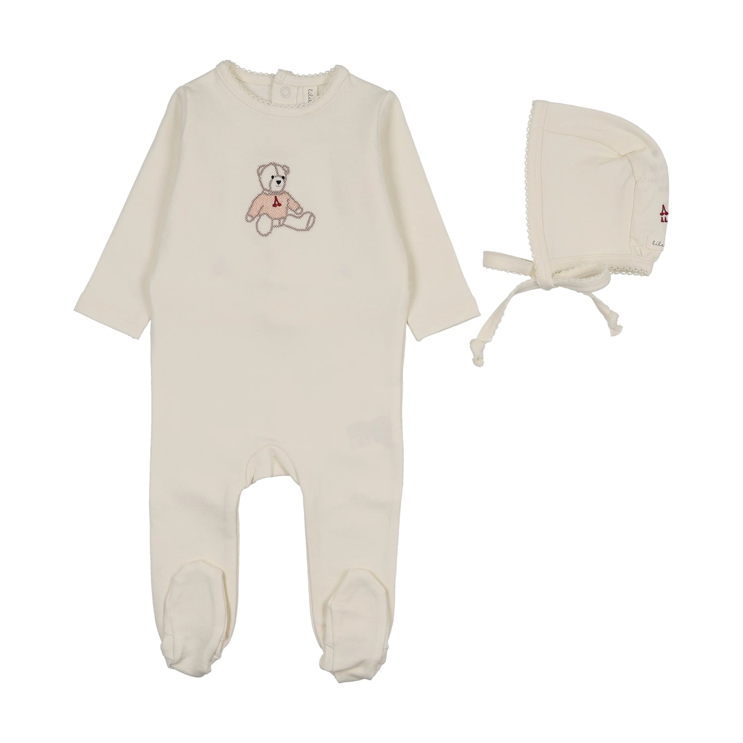 LILETTE CREAM/PINK SWEET BEAR FOOTIE SET