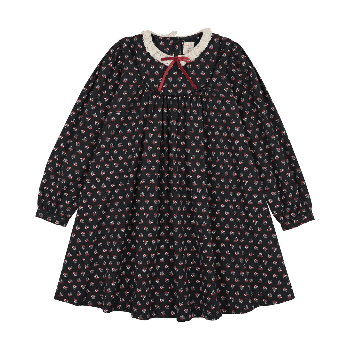 ANALOGIE NAVY PRINT HOME GARDEN LACED TRIMMED DRESS