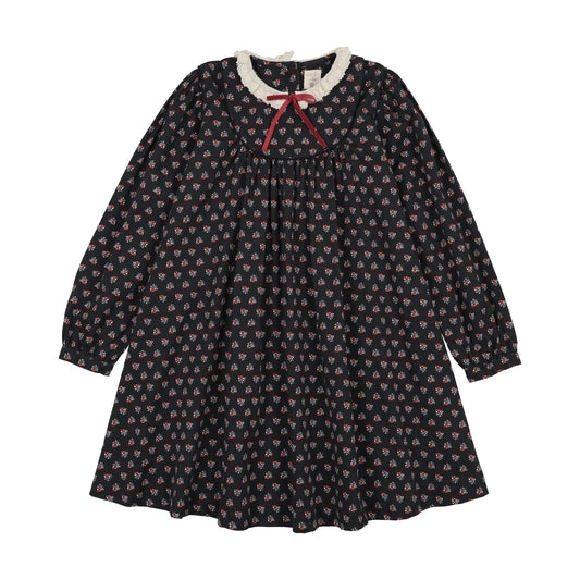 ANALOGIE NAVY PRINT HOME GARDEN LACED TRIMMED DRESS
