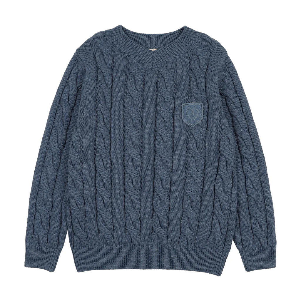 ANALOGIE VINTAGE BLUE CHUNKY V NECK SWEATER