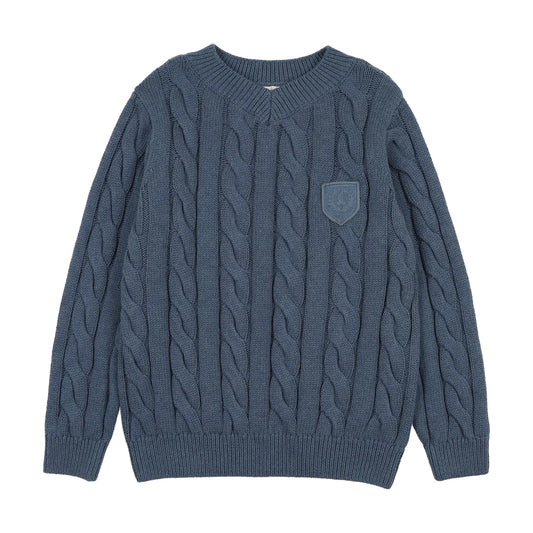 ANALOGIE VINTAGE BLUE CHUNKY V NECK SWEATER