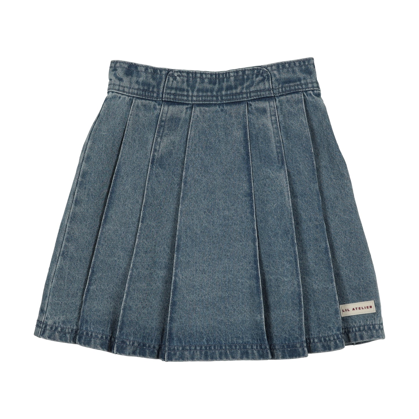 ANALOGIE MID BLUE WASH DENIM CITY PLEATED SKIRT