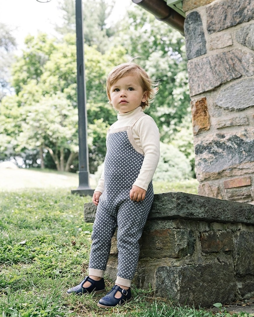 ANALOGIE BLUE/CREAM HEIRLOOM KNIT OVERALLS