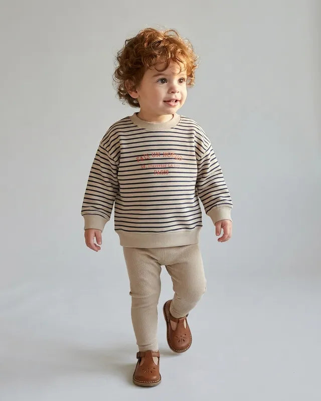 ANALOGIE CREAM/NAVY STRIPE SWEATSHIRT SET