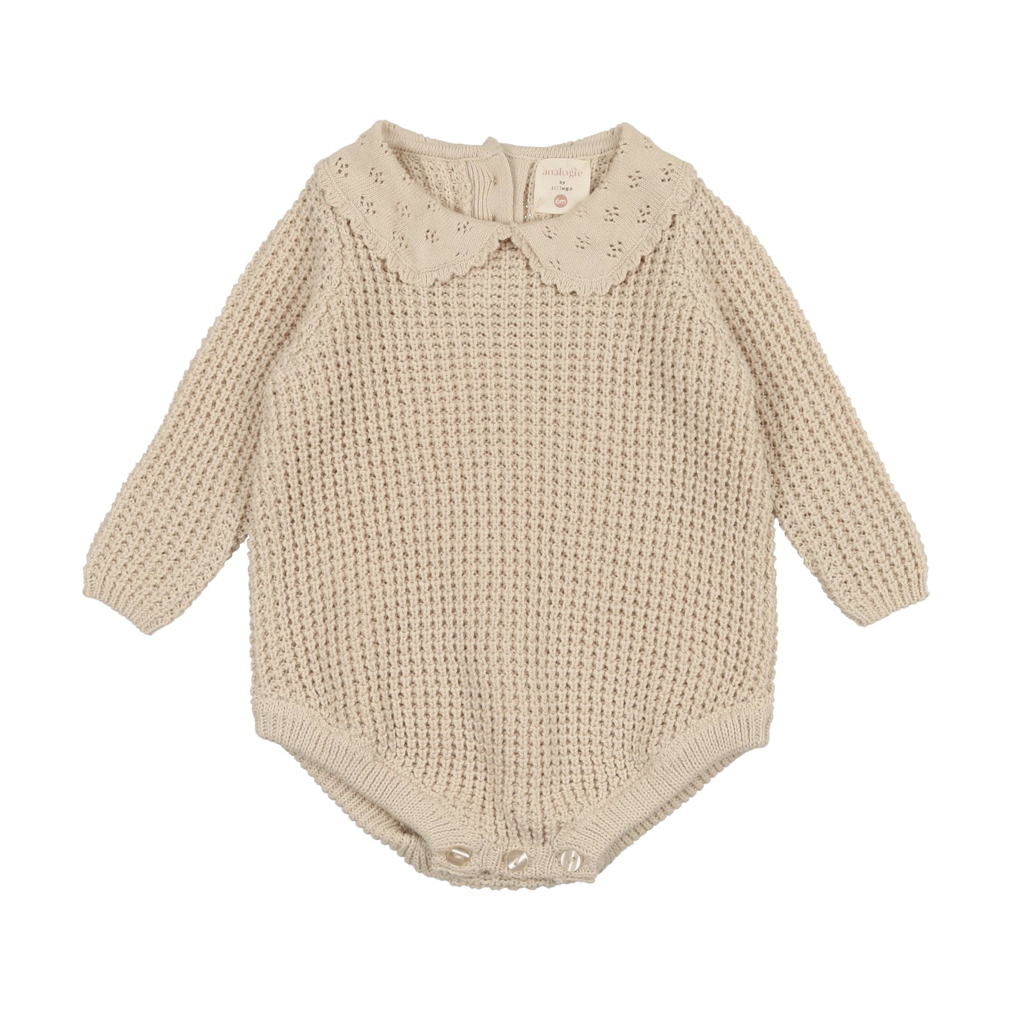 ANALOGIE NATURAL POINTELLE COLLAR KNIT ROMPER