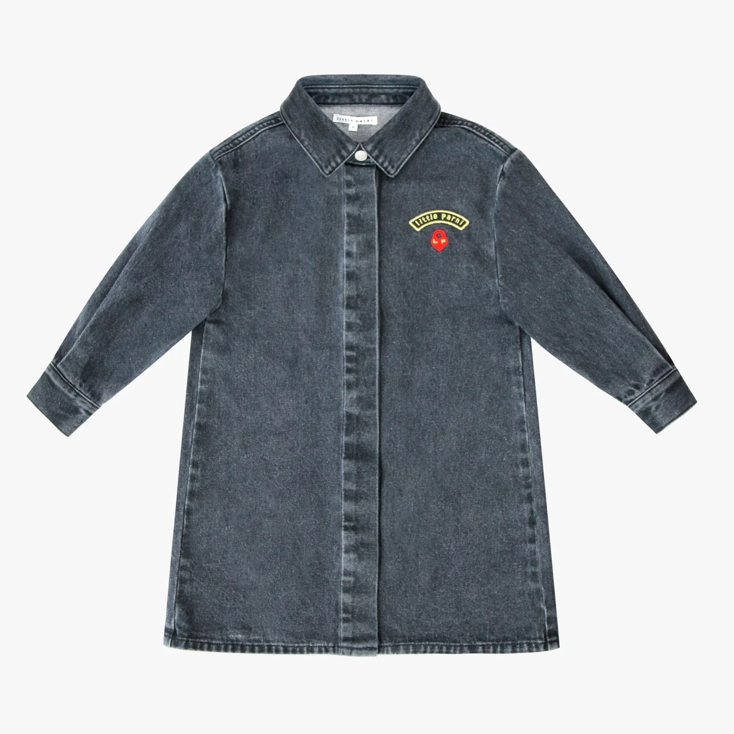 LITTLE PARNI BLACK DENIM EMBLEM DRESS