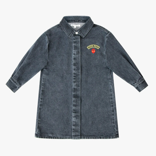 LITTLE PARNI BLACK DENIM EMBLEM DRESS