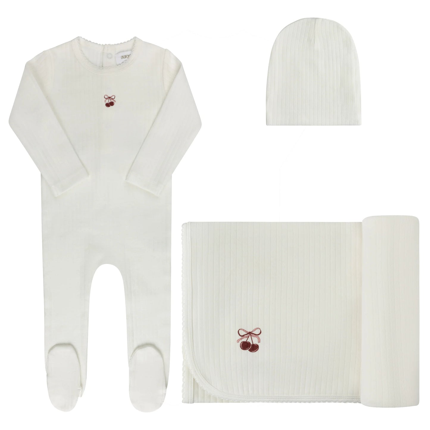 AURORA PINK POINTELLE BOW PRINT LAYETTE SET