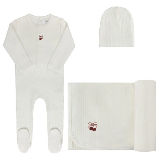 AURORA PINK POINTELLE BOW PRINT LAYETTE SET