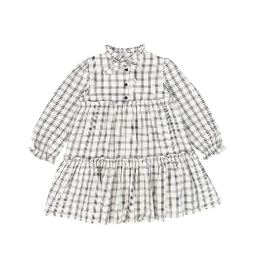 LOUIS LOUISE BLACK/WHITE CHECKED TIERED DRESS