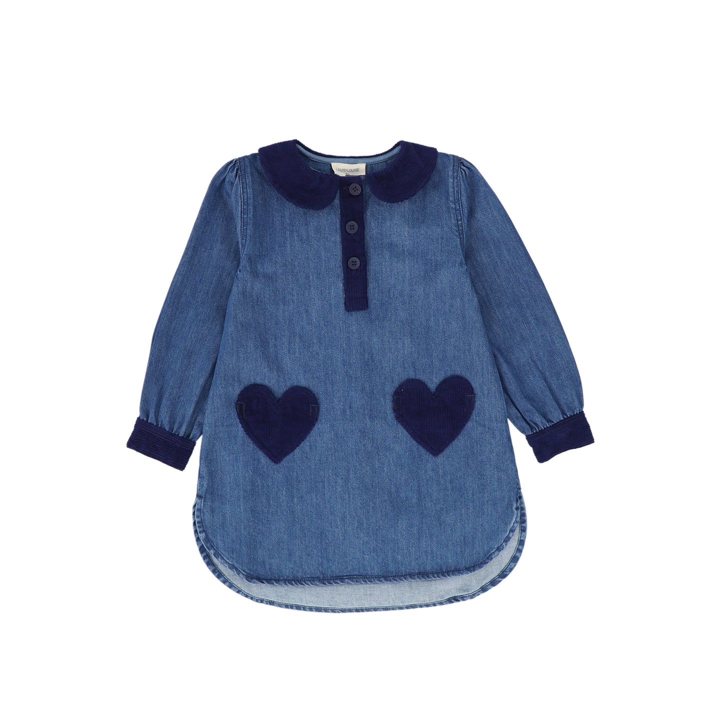 LOUIS LOUISE BLUE DENIM/CORDUROY HEART POCKET DRESS