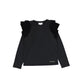 NICOLE MILLER BLACK RUFFLE SHOULDER TEE [FINAL SALE]