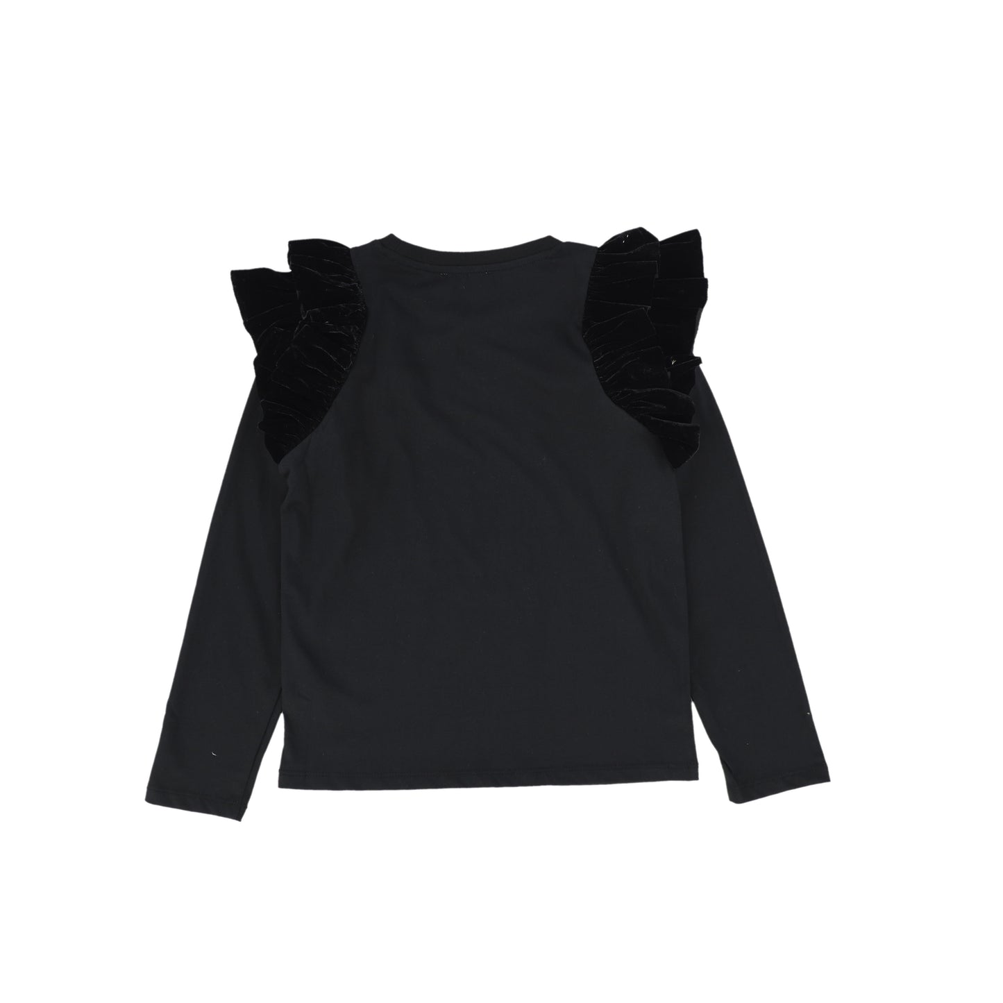 NICOLE MILLER BLACK RUFFLE SHOULDER TEE [FINAL SALE]