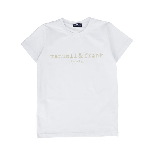 MANUELL & FRANK WHITE WITH BIEGE LOGO TEE [FINAL SALE]