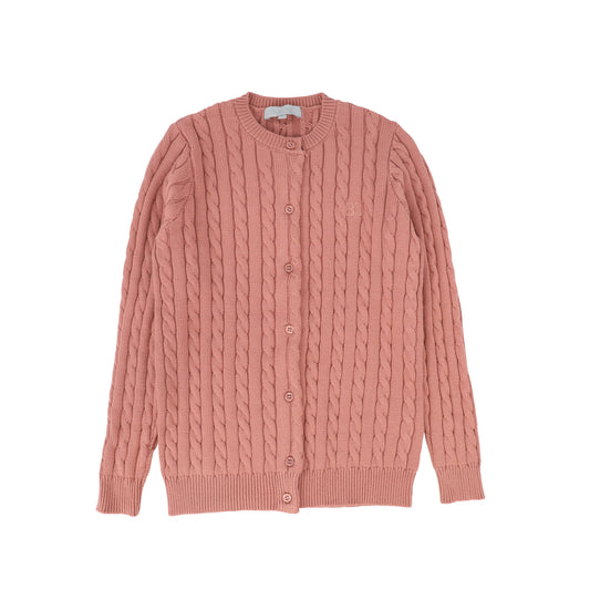 BACE COLLECTION MAUVE CABLE KNIT LOGO CARDIGAN