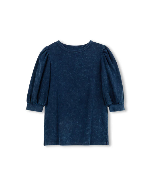 CABANA MID BLUE MINERAL WASH PUFF SLEEVE T-SHIRT