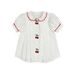 ONE CHILD WHITE EMBROIDERED CHERRY PLEAT BLOUSE