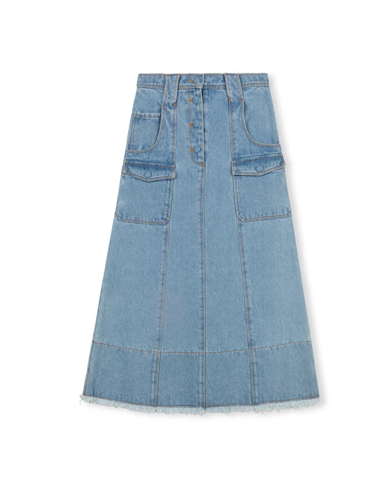 VIBE LIGHT BLUE DENIM A LINE MAXI SKIRT [FINAL SALE]