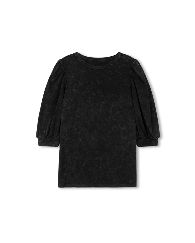 CABANA BLACK MINERAL WASH PUFF SLEEVE T-SHIRT