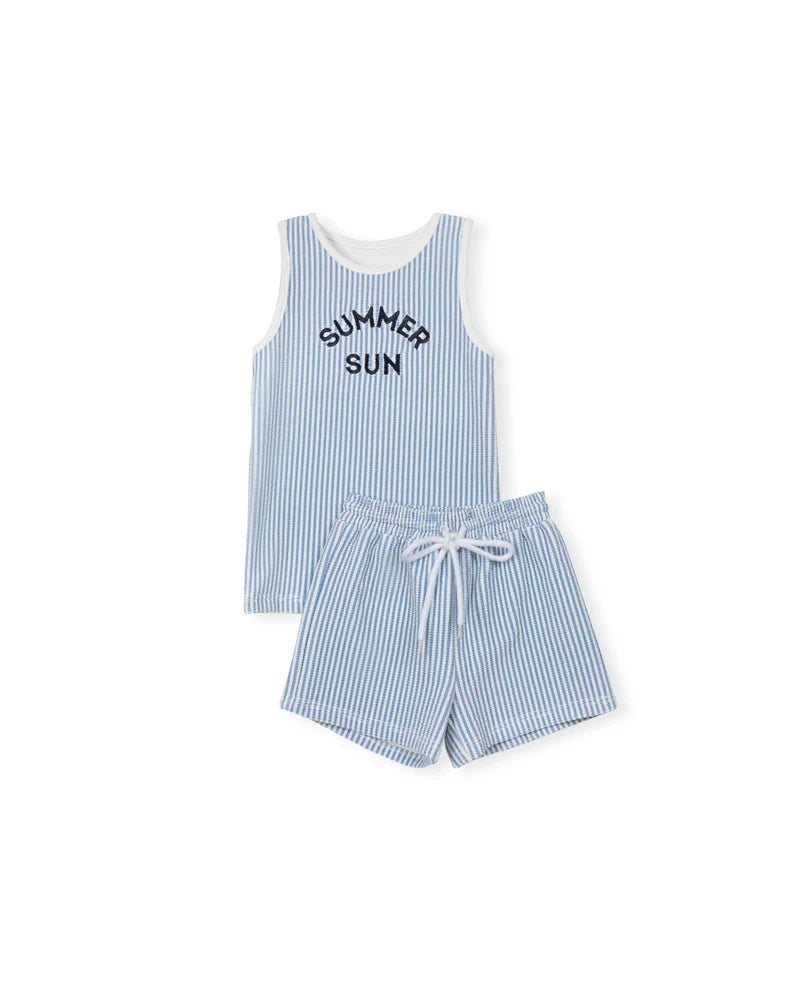 CABANA BLUE SEERSUCKER SWIM TANK SET