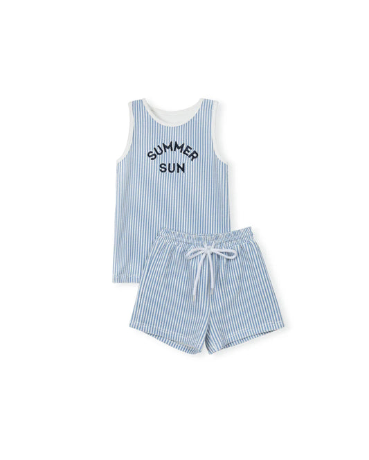 CABANA BLUE SEERSUCKER SWIM TANK SET