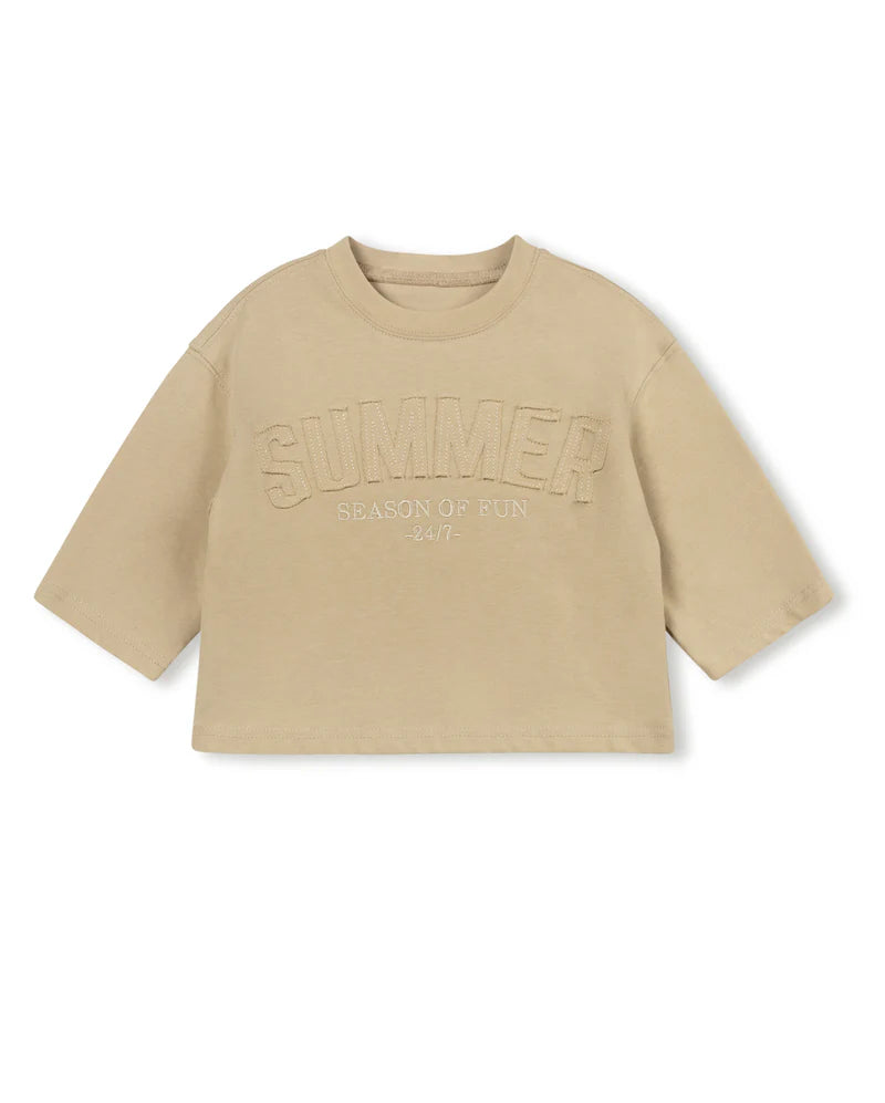 CABANA TAN SELF FABRIC DETAIL T-SHIRT