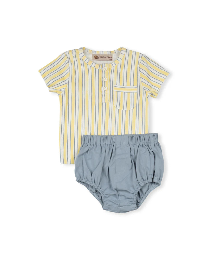 PHIL AND PHOEBE YELLOW/BLUE STRIPE BLOOMER SET