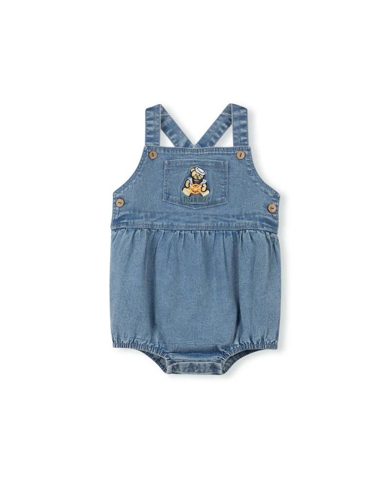 PHIL AND PHOEBE DENIM TEDDY BEAR PATCH ROMPER