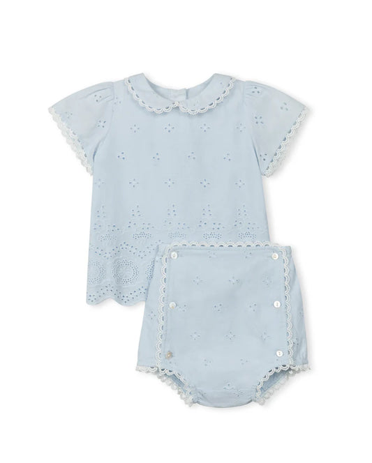 ONE CHILD LIGHT BLUE EYELET LACE TRIM BLOOMER SET