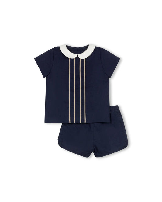 ONE CHILD NAVY LINEN SHORT SET