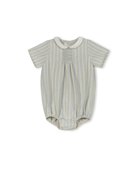 ONE CHILD BLUE/YELLOW STRIPE HANDSMOCKED ROMPER