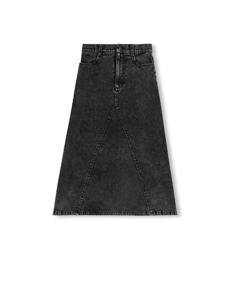 VIBE BLACK DENIM POCKET V SEAM SKIRT