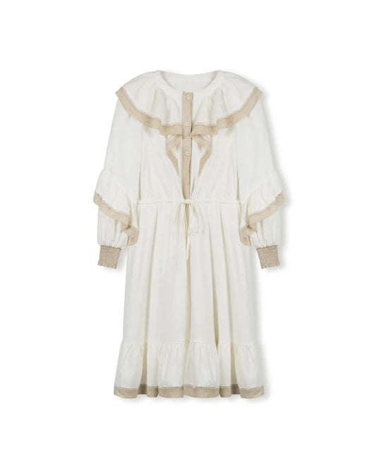 MINIMAL WHITE RUFFLE LINEN BUTTON DOWN DRESS