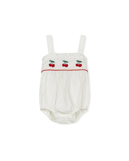 ONE CHILD WHITE EMBROIDERED CHERRY ROMPER