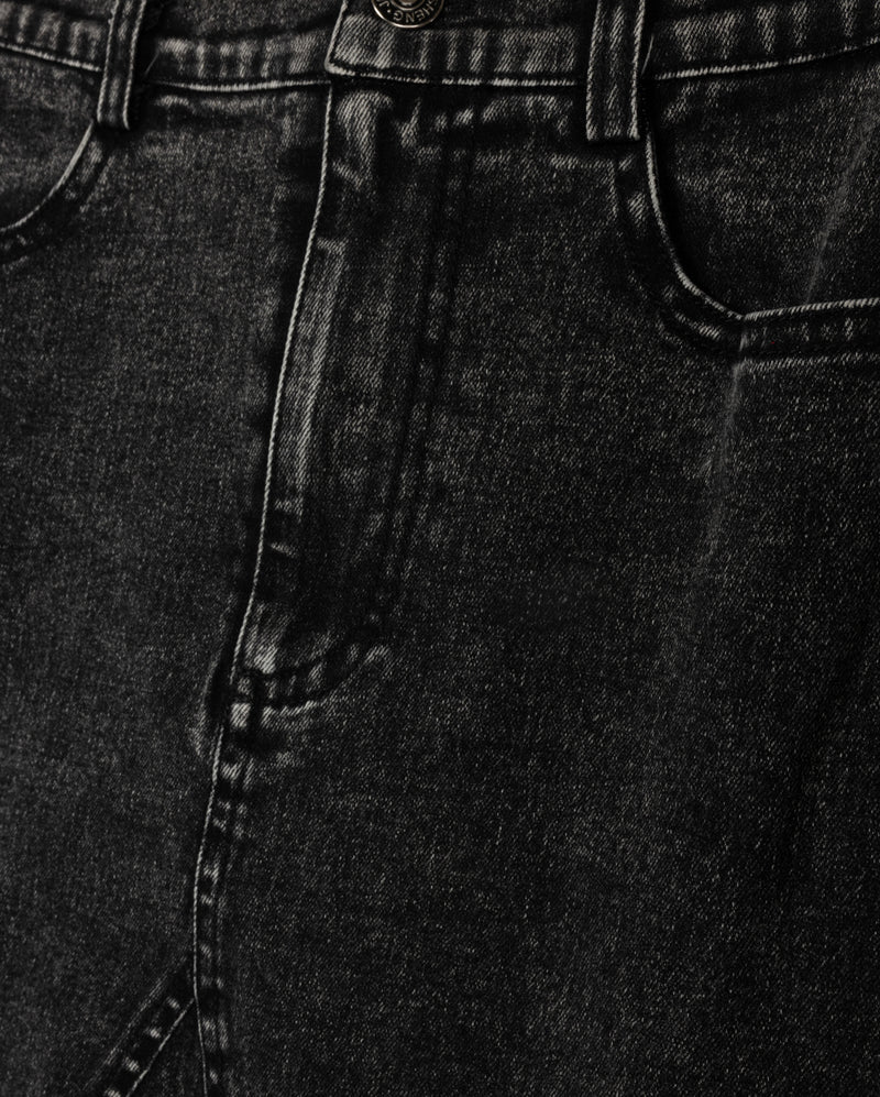 VIBE BLACK DENIM POCKET V SEAM SKIRT
