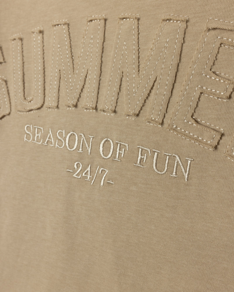 CABANA TAN SELF FABRIC DETAIL T-SHIRT