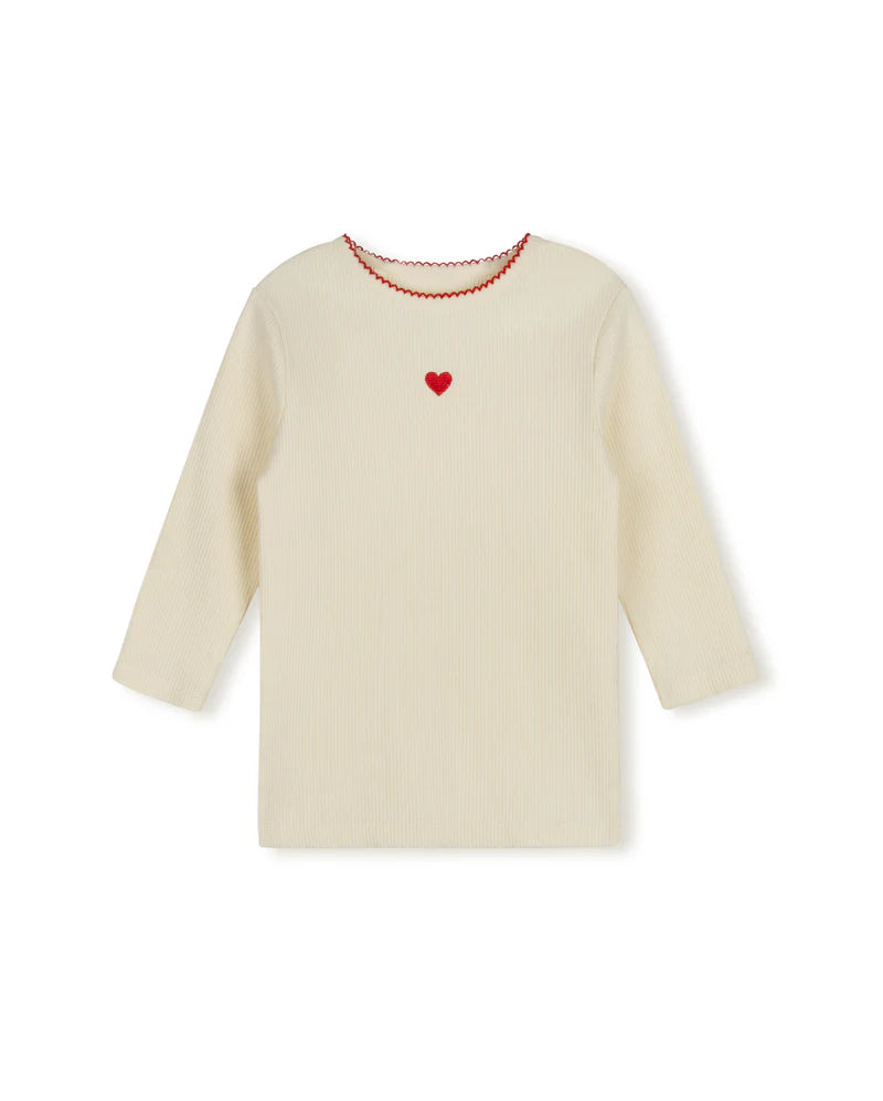 PHIL AND PHOEBE CREAM HEART PRINT RIBBED T-SHIRT