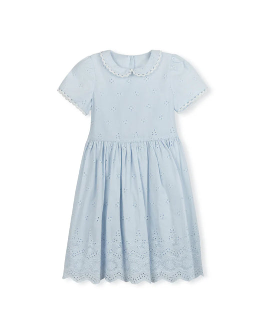 ONE CHILD LIGHT BLUE EYELET LACE TRIM DRESS