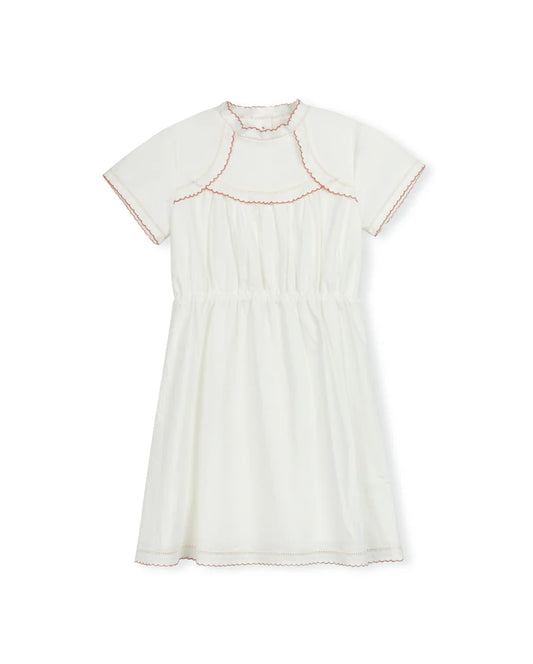 ONE CHILD WHITE EMBROIDERED SCALLOP TRIM DRESS