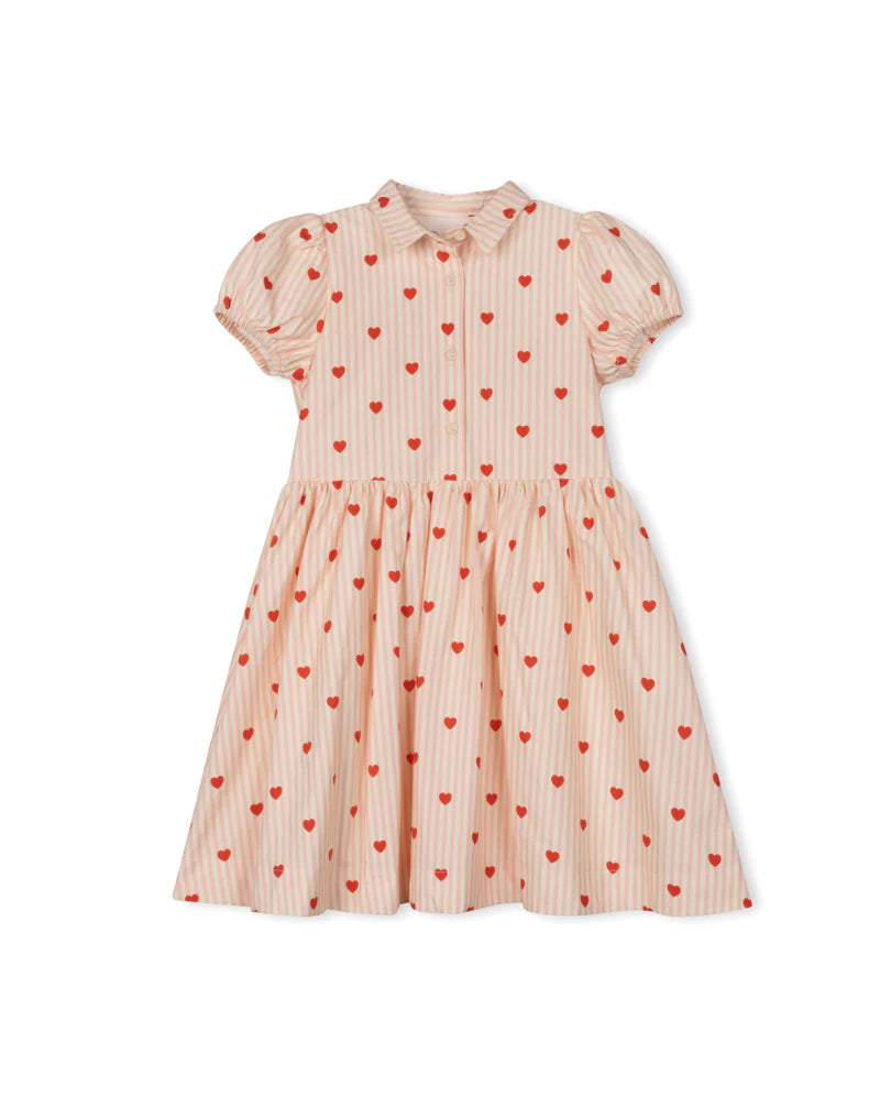 PHIL AND PHOEBE STRIPE HEART PRINTED DRESS