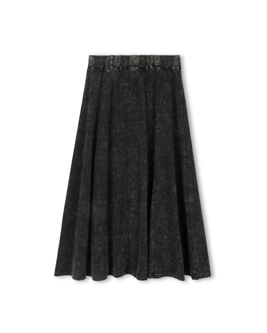 VIBE BLACK MINERAL WASH FLYFRONT SKIRT
