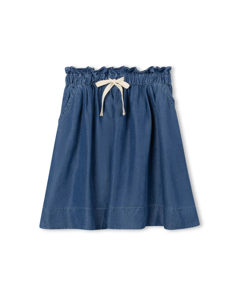 PHIL AND PHOEBE DENIM FLAKE CHAMBRAY DRAWSTRING SKIRT