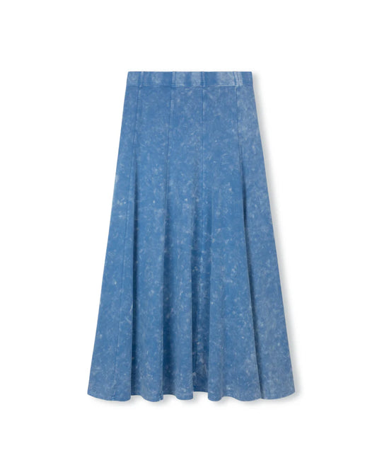 VIBE LIGHT BLUE MINERAL WASH PANEL MIDI SKIRT