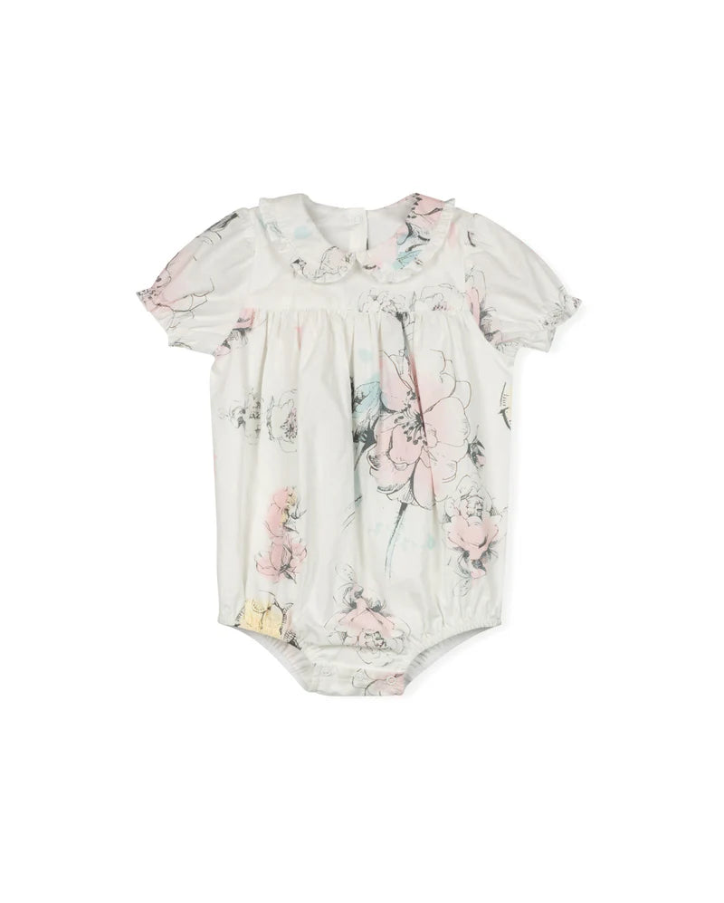 ONE CHILD IVORY PASTEL FLORAL ROMPER