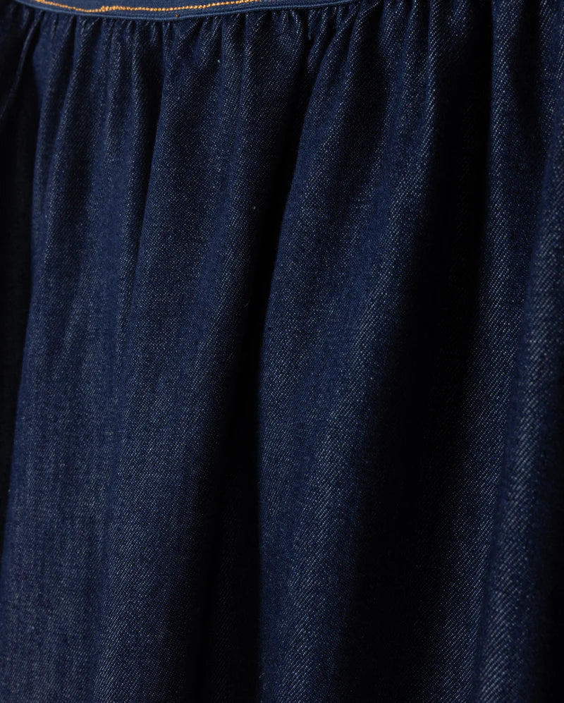 VIBE BLUE DENIM WIDE WAISTED MIDI SKIRT [FINAL SALE]