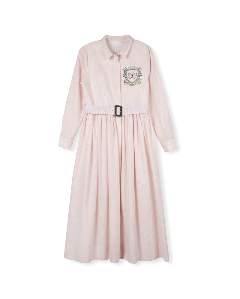 VIBE PINK PINSTRIPED BELTED SHIRT DRESS [FINAL SALE]